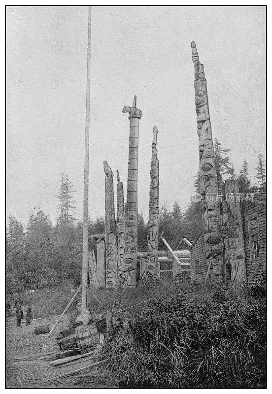 Antique black and white photo of the United States: Kling Kwan village, Alaska